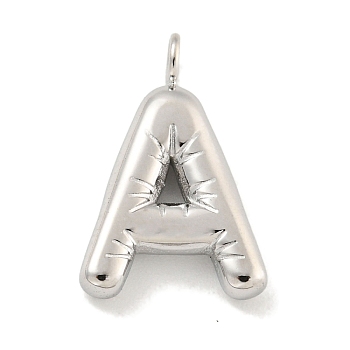 304 Stainless Steel Pendants, Letter Charm, Stainless Steel Color, Letter A, 16.5x11x3mm, Hole: 2mm