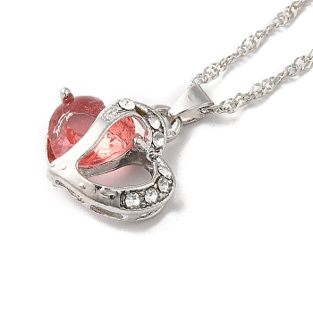 Resin Heart Pendant Necklace with Singapore Chains, Platinum Zinc Alloy Jewelry for Women, Tomato, 9.06 inch(23cm)
