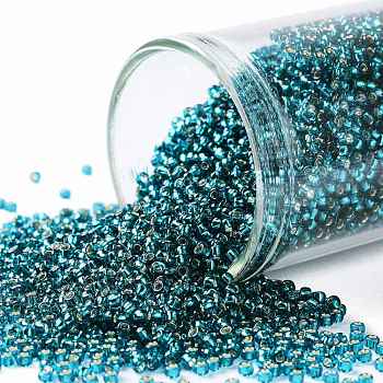 TOHO Round Seed Beads, Japanese Seed Beads, (27BD) Silver Lined Teal, 15/0, 1.5mm, Hole: 0.7mm, about 3000pcs/10g