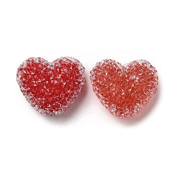 Resin Beads, with Rhinestone, Drusy Heart, Red, 17x19x10.5mm, Hole: 1.6mm