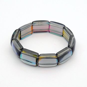 Rectangle Electroplate Glass Bead Stretch Bracelets, Green, 55~60mm