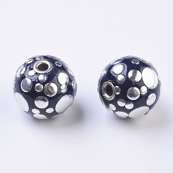Handmade Indonesia Beads, with Metal Findings, Round, Black, 24mm, Hole: 3.5mm
