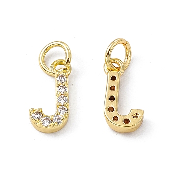 Real 18K Gold Plated Brass Micro Pave Clear Cubic Zirconia Charms, with Jump Ring, Letter.J, 11.5x7x2.5mm, Hole: 3.4mm