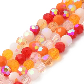 Electroplate Glass Beads Strands, Faceted(32 Facets), Half AB Color Plated, Round, Dark Orange, 6x5mm, Hole: 1.4mm, about 100pcs/strand, 20.87''(53cm)