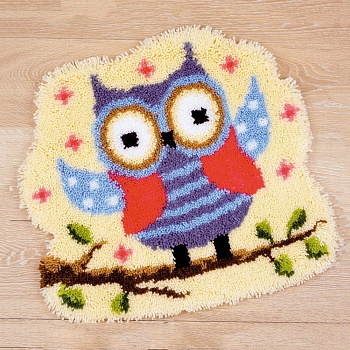 DIY Latch Hook Rug Kit, DIY Rug Crochet Yarn Kits, Including Color Printing Mesh Embroidery Pad, Acrylic Fiber Wool, Instruction, Owl, 440x500x2mm