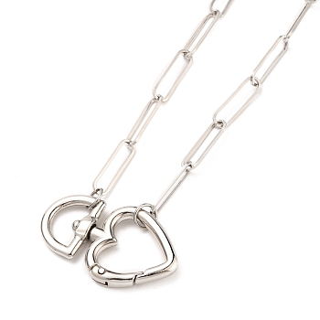 304 Stainless Steel Pendant Necklaces, with Alloy Swivel Clasp, Heart, Platinum & Stainless Steel Color, 17.91 inch(45.5cm) 
