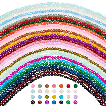 Elite 28 Stands 28 Colors Glass Imitation Jade Beads, Round, Mixed Color, 8.5x7.5mm, Hole: 1.8mm, about 100pcs/strand, 29.13''(74cm), 1 Strand/color