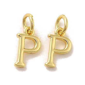 Brass Pendants, with Jump Ring, Letter P, 10.5x6x1.5mm, Ring: 5x1mm, inner diameter: 3mm