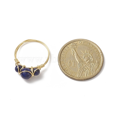 Natural Lapis Lazuli Round Braided Beaded Finger Ring(RJEW-JR00550-03)-6