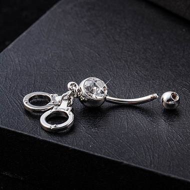 Piercing Jewelry Real Platinum Plated Brass Rhinestone Handcuffs Navel Ring Belly Rings(AJEW-EE0001-36)-4