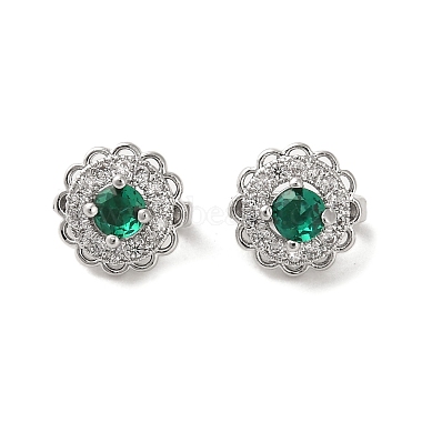 Real Platinum Plated Green Flower Brass+Cubic Zirconia Charms