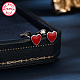 Aretes en forma de corazón de plata de ley 925 con baño de rodio y esmalte rojo(IB3221)-2