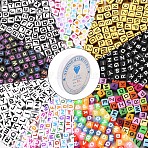900Pcs 100Pcs/Style 9 Styles DIY Jewelry Set Making, Bracelet with Opaque & Transparent & Plated & Spray Painted & Antique Style Acrylic Beads, Cube and Elastic Crystal Thread, Mixed Color, 900Pcs/Bag(DIY-YW0002-16)