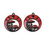 Alloy Enamel Pendants, Moon & Mushroom Charms, Black, 32.5x29x4.5mm, Hole: 1.5mm(FIND-Z116-01EB)