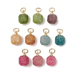 Dyed Natural White Jade Pendants, Faceted Table Cut Cube Charms, with Brass and 304 Stainless Steel Findings, Real 18K Gold Plated, Mixed Color, 11x7~8x7~8mm, Hole: 3.5mm(PALLOY-JF05500)