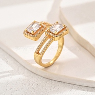 Brass Micro Pave Zirconia Cuff Ring, Rectangle Open Ring for Women(SP8247)