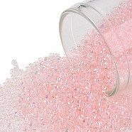 TOHO Round Seed Beads, Japanese Seed Beads, (171L) Dyed Light Pink Transparent Rainbow, 15/0, 1.5mm, Hole: 0.7mm, about 3000pcs/bottle, 10g/bottle(SEED-JPTR15-0171L)