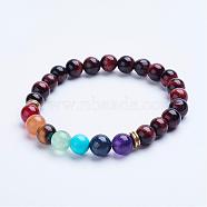 Natural Tiger Eye Beaded Stretch Bracelets, with Alloy Spacer Beads, 1-3/4 inch(45mm)(BJEW-P072-C01)