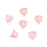 6-Petal Imitation Jelly Acrylic Bead Caps, AB Color Plated, Flower, Pink, 11.5x10.5x8.5mm, Hole: 1.4mm, about 2100pcs/500g(JACR-T002-02I)