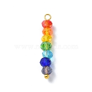 Coloful Faceted Glass Beaded Pendants, 7 Colors Rondelle with Brass Loops, Golden, 27~27.5x4mm, Hole: 3.5mm(PALLOY-JF02525-01)