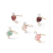 Gemstone Heart Beaded Finger Ring, Light Gold Plated Copper Wire Wrap Jewelry for Women, US Size 7 3/4(17.9mm)(RJEW-JR00513)