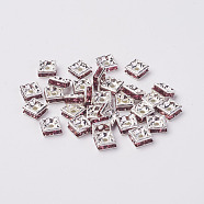 Brass Rhinestone Spacer Beads, Grade A, Silver Color Plated, Square, Light Amethyst, 6x6x3mm, Hole: 1mm(RB-A013-6x6-10S)