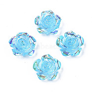 Transparent Resin Cabochons, AB Color Plated, Rose Flower, Deep Sky Blue, 15x14x6mm(CRES-N030-001B-02)