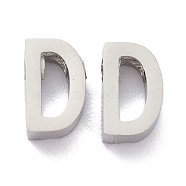 304 Stainless Steel Charms, Alphabet, Stainless Steel Color, Letter.D, 8x5x3mm, Hole: 1.8mm(STAS-K216-41D-P)