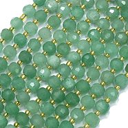 Natural Green Aventurine Beads Strands, with Seed Beads, Faceted, Lantern, 8~8.5x6.5~7mm, Hole: 0.6mm, about 44pcs/strand, 15.16''(38.5cm)(G-K389-E33-01)