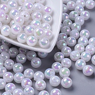 Eco-Friendly Poly Styrene Acrylic Beads, AB Color Plated, Round, White, 10mm, Hole: 2mm, about 980pcs/500g(PL426-8)