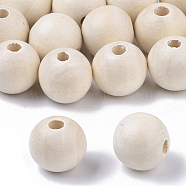 Natural Unfinished Wood Beads, Waxed Wooden Beads, Smooth Surface, Round, Floral White, 14mm, Hole: 2.5mm(WOOD-S651-A14mm-LF)