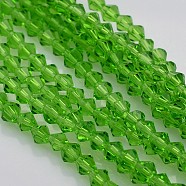 Bicone Glass Beads Strands, Faceted, Lime Green, 4x4mm, Hole: 1mm, about 92~96pcs/strand, 13.78~14.37 inch(X-EGLA-P016-4mm-05)