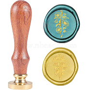 Wax Seal Stamp Set, Sealing Wax Stamp Solid Brass Head,  Wood Handle Retro Brass Stamp Kit Removable, for Envelopes Invitations, Gift Card, Flower Pattern, 83x22mm(AJEW-WH0208-142)