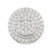 Brass Micro Pave Cubic Zirconia Slide Charms, Long-Lasting Plated, Flat Round, Platinum, 12.5x12.5x4mm, Hole: 11x1.5mm(ZIRC-I068-28P)