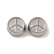 Tarnish Resistant 304 Stainless Steel Beads, Flat Round with Peace Sign, Stainless Steel Color, 7.5x4.5mm, Hole: 1.4mm(STAS-K285-10P)