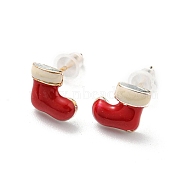 Christmas Theme Brass Stud Earrings, Christmas Socking, 8x8mm(EJEW-D062-01J-S)
