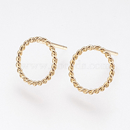 Long-Lasting Plated Brass Stud Earrings, Nickel Free, Ring, Real 18K Gold Plated, 10mm, Pin: 0.7mm(X-KK-K227-058G-NF)
