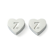 316 Surgical Stainless Steel Beads, Love Heart with Letter Bead, Stainless Steel Color, Letter Z, 5.5x6.5x2.5mm, Hole: 1.4mm(STAS-R230-01Z-P)