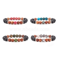 Natural Mixed Stone & Wood & Lava Rock Round Beads Stretch Bracelet, Oil Diffuser Bracelet for Women, Inner Diameter: 2-1/4 inch(5.8cm)(BJEW-JB07133)