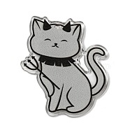 Halloween Themed Double-sided Printed Acrylic Pendants, Cat Shape, Light Grey, 38x33x2mm, Hole: 1.2mm(OACR-L017-03D)