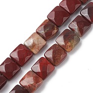 Natural Red Rainbow Jasper Beads Strands, Faceted Square, 10x10x5mm, Hole: 1.2mm, about 20pcs/strand, 7.95''(20.2cm)(G-K359-B08-01)