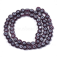 Handmade Evil Eye Lampwork Beads Strands, Flat Round, Coconut Brown, 6x2.5mm, Hole: 1mm, about 64~65pcs/strand, 14.1 inch~14.5 inch(LAMP-S191-02A-04)