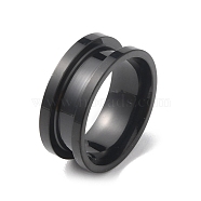 Titanium Steel Grooved Finger Ring, Electrophoresis Black, Inner Diameter: 16mm(RJEW-WH0004-32A-EB)