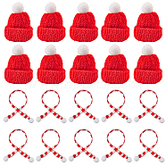 12Pcs Woolen Crochet Mini Hat with Pom Pom Ball with 12Pcs Mini Knitting Wool Yarn Scarf with 1Pc Rectangle Plastic Bags, FireBrick, 50~237x11~30x13~60mm(AJEW-SC0003-46A)