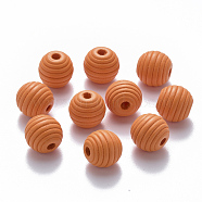 Painted Natural Wood Beehive Beads, Round, Orange, 12x11mm, Hole: 3.5mm(WOOD-Q040-019B-A06)