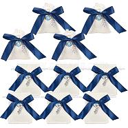 Burlap Packing Pouches, Blue Satin Ribbon Drawstring Bags, with Zinc Alloy Enamel Evil Eye Pendants, Rectangle, Floral White, 14x10x0.5cm(ABAG-AB00007)