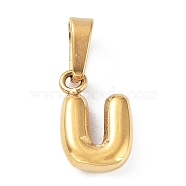 316L Surgical Stainless Steel Charms, Letter Charm, Golden, Letter U, 10x6.5x2.5mm, Hole: 2.5x4.5mm(STAS-G315-01G-U)