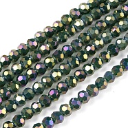Faceted(32 Facets) Round Full Rainbow Plated Electroplate Glass Beads Strands, Green, 4mm, Hole: 1mm, about 90~95pcs/strand, 12.8~13.6 inch(32~34cm)(EGLA-J130-FR13)