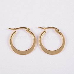 304 Stainless Steel Hoop Earrings, Flat Ring Shape, Hypoallergenic Earrings, Golden, 16x14x2mm, 12 Gauge, Pin: 1mm(X-EJEW-P040-20-A)
