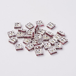 Brass Rhinestone Spacer Beads, Grade A, Silver Color Plated, Square, Light Amethyst, 6x6x3mm, Hole: 1mm(RB-A013-6x6-10S)